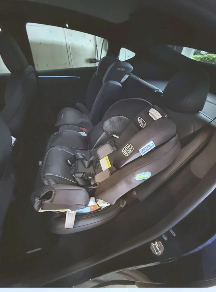 Graco 4Ever Extend2Fit in a Tesla Model Y seen from the front seat