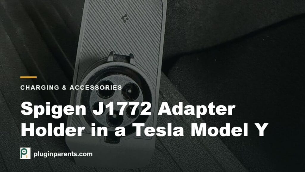 Spigen J1772 adapter holder with the Tesla adapter docked