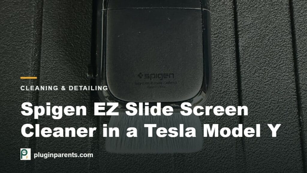 Spigen EZ Slide screen cleaner with the brush extended next to its case