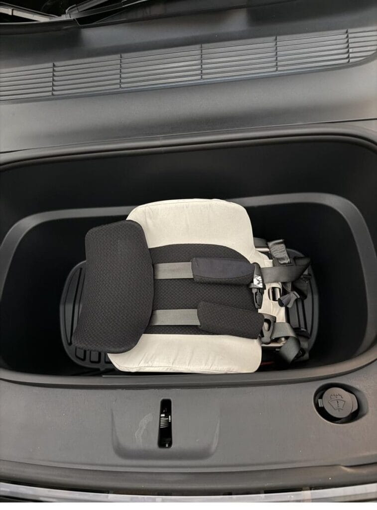 WAYB Pico folded in the Tesla Model Y frunk with room left over